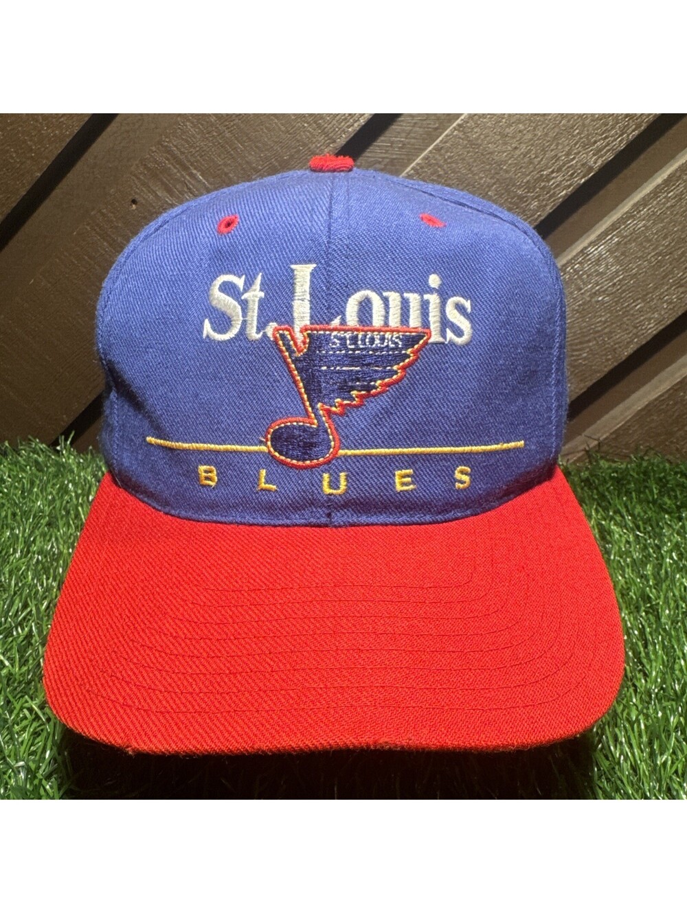 Vintage 90s Twins Enterprise St Louis Blues NHL Snapback Hat Blue Red Wool Cap